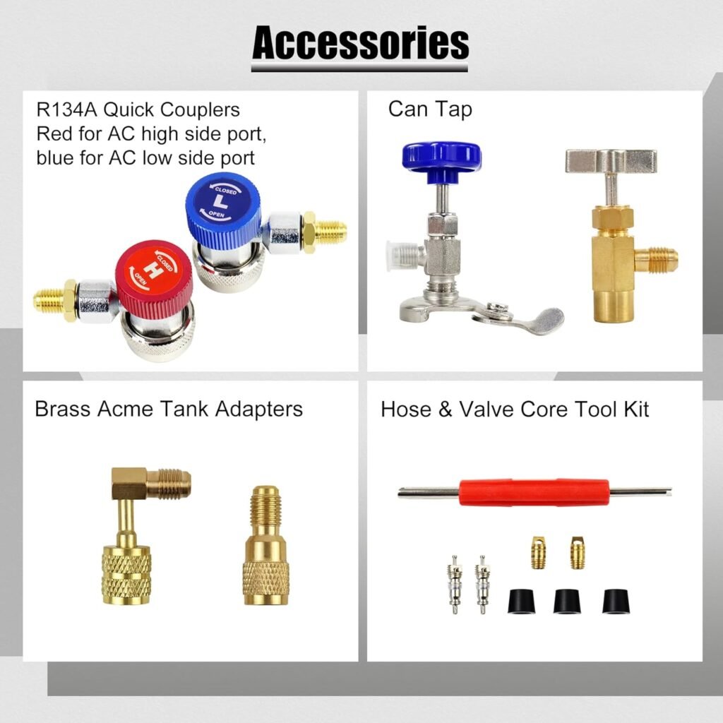 ADAFIRST AC Manifold Gauge Set, 4 Way HVAC R134a R404a R410a Freon Charging Tool Kit, with Hoses Couplers Can Taps Adapter Case, for Residential and Auto Air Conditioner Diagnostic Test and Recharge