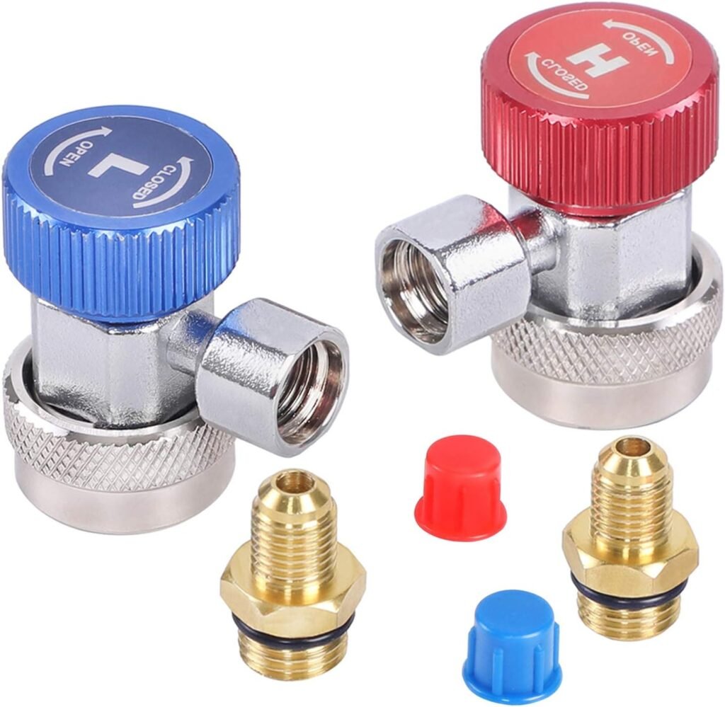 YSTOOL Automotive AC R134a Adjustable Quick Coupler Kit HVAC High Low Connector Conversion with 1/4 inch SAE Male Flare Adapter Work with Standard Auto Air Conditioner Manifold Gauge