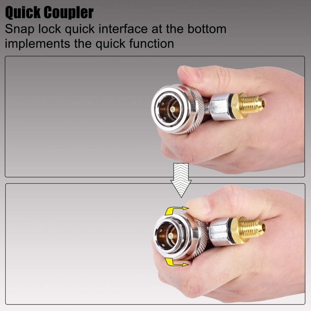 YSTOOL Automotive AC R134a Adjustable Quick Coupler Kit HVAC High Low Connector Conversion with 1/4 inch SAE Male Flare Adapter Work with Standard Auto Air Conditioner Manifold Gauge